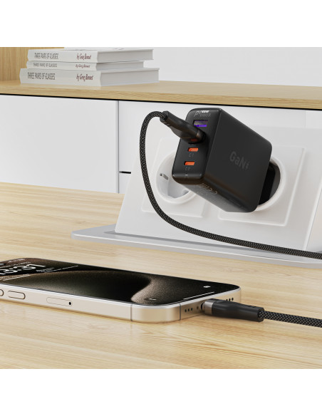 
USB-A - USB-C 3A laidas su magnetiniu organizatoriumi 1,2 m - juodas
