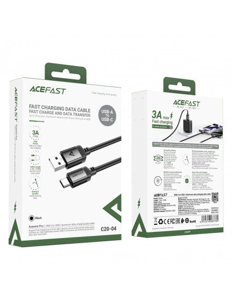 
USB-A - USB-C 480Mb/ s 3A 1,2 m kabelis - juodas
