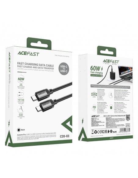 
USB-C - USB-C 480Mb/ s 3A 1,2 m kabelis - juodas
