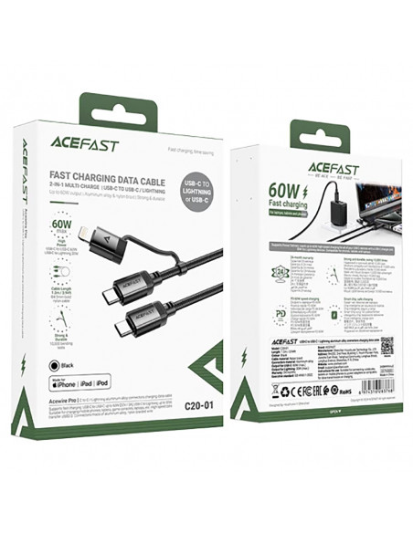 
USB-C - USB-C / Lightning laidas 60W 480Mb/ s 3A 1.2m - juodas
