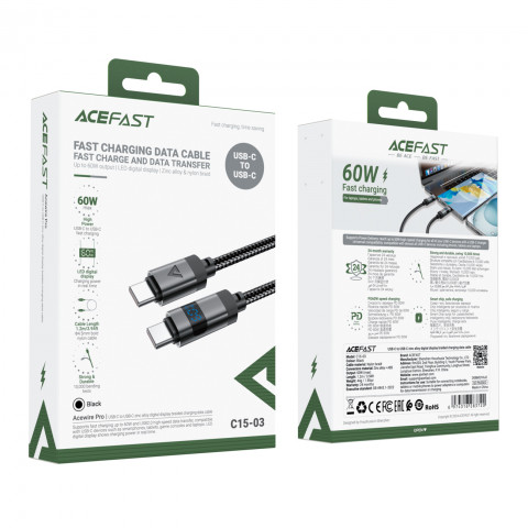 
USB-C – USB-C laidas su ekranu 480 Mb/ s 66 W 1,2 m – juodas
