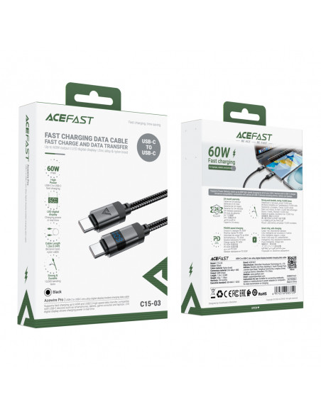 
USB-C – USB-C laidas su ekranu 480 Mb/ s 66 W 1,2 m – juodas
