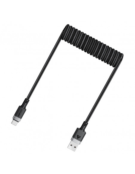 
Spiralinis kabelis USB-A - USB-C 480Mb/ s 3A 1.2m - juodas
