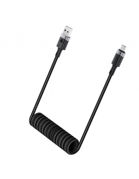 
Spiralinis kabelis USB-A - USB-C 480Mb/ s 3A 1.2m - juodas
