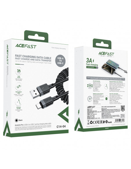 
Spiralinis kabelis USB-A - USB-C 480Mb/ s 3A 1.2m - juodas
