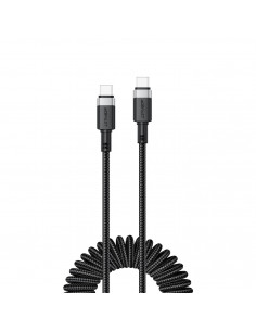 
USB-C spiralinis kabelis - USB-C 480Mb/ s 3A 1.2m - juodas
