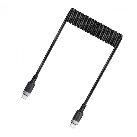 
USB-C spiralinis kabelis - USB-C 480Mb/ s 3A 1.2m - juodas
