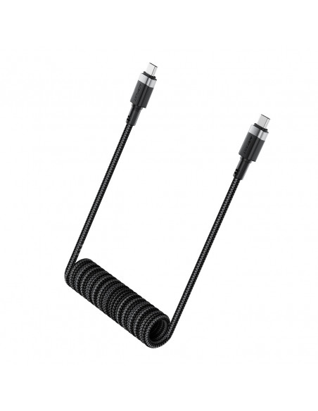 
USB-C spiralinis kabelis - USB-C 480Mb/ s 3A 1.2m - juodas
