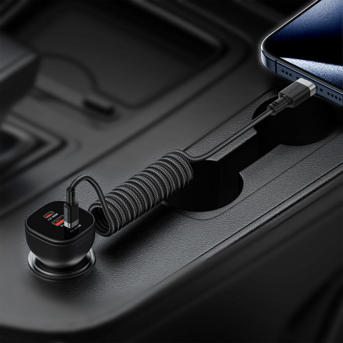 
USB-C spiralinis kabelis - USB-C 480Mb/ s 3A 1.2m - juodas
