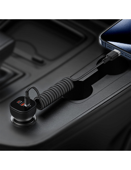 
USB-C spiralinis kabelis - USB-C 480Mb/ s 3A 1.2m - juodas
