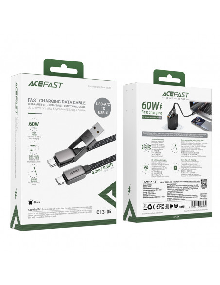 
USB-C - USB-A / USB-C laidas 480Mb/ s 3A 0.2m - juodas
