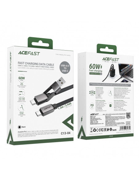 
USB-C - USB-A / USB-C laidas 480Mb/ s 3A 1.2m - juodas
