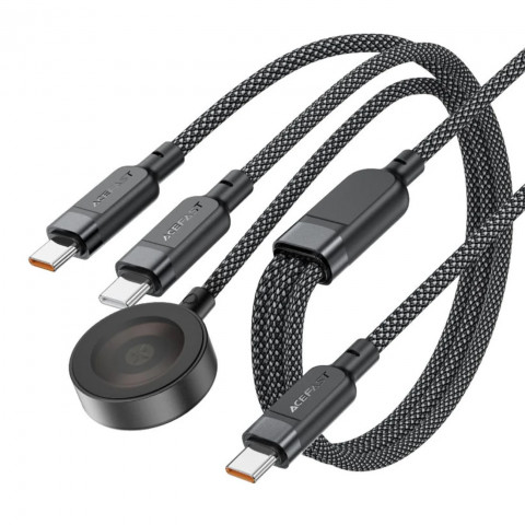 
3in1 laidas USB-C - 2x USB-C / Apple Watch Qi įkroviklis 480Mb/ s 100W 1.2m - juodas
