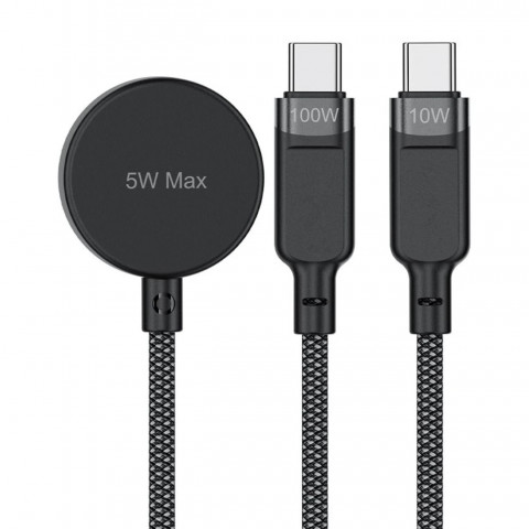 
3in1 laidas USB-C - 2x USB-C / Apple Watch Qi įkroviklis 480Mb/ s 100W 1.2m - juodas
