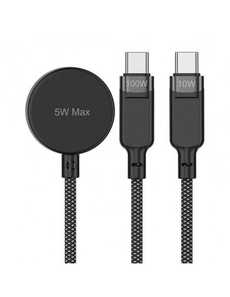 
3in1 laidas USB-C - 2x USB-C / Apple Watch Qi įkroviklis 480Mb/ s 100W 1.2m - juodas
