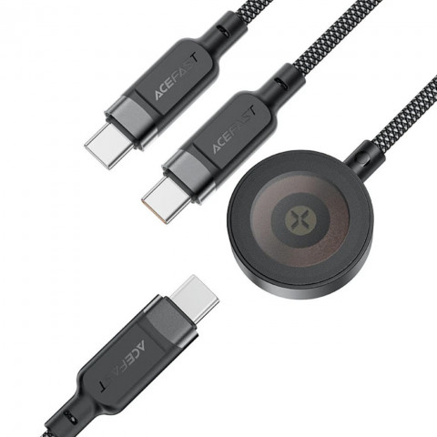 
3in1 laidas USB-C - 2x USB-C / Apple Watch Qi įkroviklis 480Mb/ s 100W 1.2m - juodas
