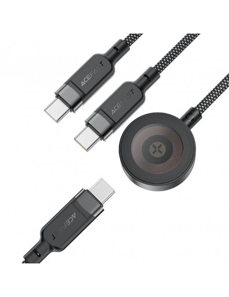 
3in1 laidas USB-C - 2x USB-C / Apple Watch Qi įkroviklis 480Mb/ s 100W 1.2m - juodas
