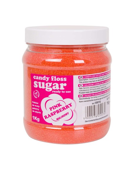 Spalvingas cukraus vatos rožinės spalvos aviečių skonio cukrus 1kg Spalvingas cukraus vatos rožinės spalvos aviečių skonio cukrus 1kg