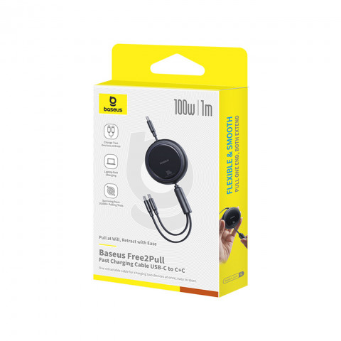 
USB-C ištraukiamas laidas - 2 x USB-C „Bright Mirror“ serijos 100 W 1 m - juodas
