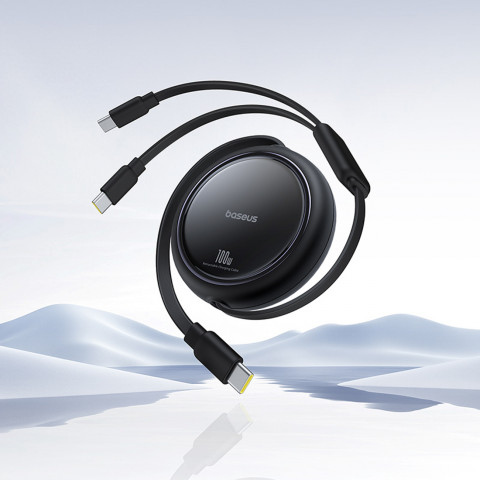 
USB-C ištraukiamas laidas - 2 x USB-C „Bright Mirror“ serijos 100 W 1 m - juodas
