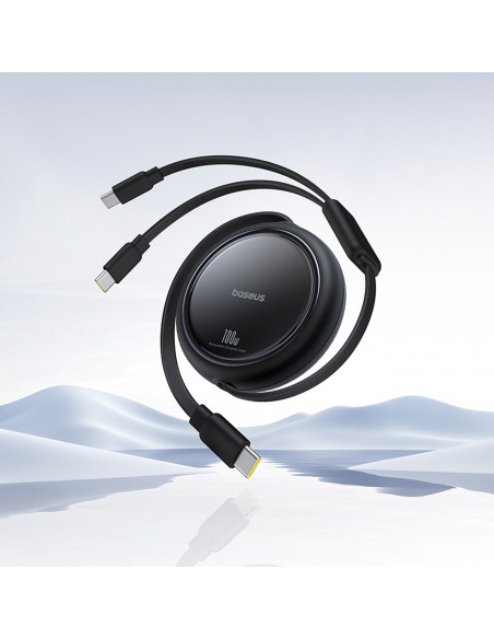 
USB-C ištraukiamas laidas - 2 x USB-C „Bright Mirror“ serijos 100 W 1 m - juodas
