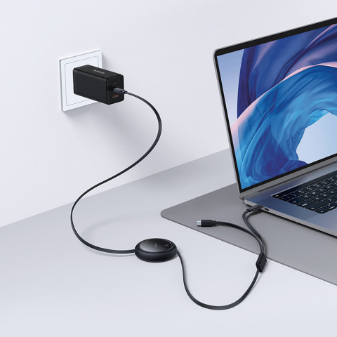 
USB-C ištraukiamas laidas - 2 x USB-C „Bright Mirror“ serijos 100 W 1 m - juodas
