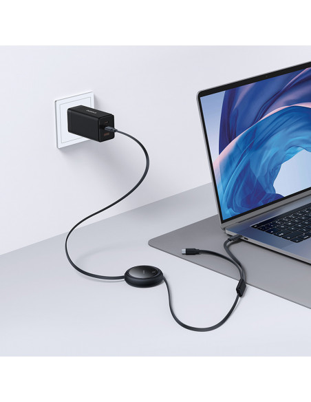 
USB-C ištraukiamas laidas - 2 x USB-C „Bright Mirror“ serijos 100 W 1 m - juodas
