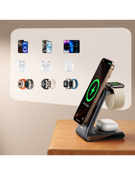 
3in1 belaidis įkroviklis su „MagSafe“ – juodas
