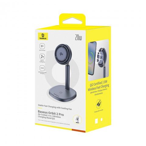 
2 viename „Orbit 2 Pro MagSafe Qi2“ 20 W belaidis įkroviklis su aušinimu – pilkas
