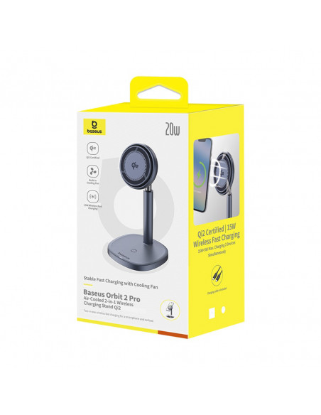
2 viename „Orbit 2 Pro MagSafe Qi2“ 20 W belaidis įkroviklis su aušinimu – pilkas

