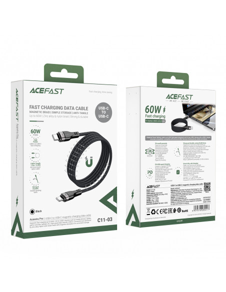 
USB-C 480Mb/ s 100W laidas su magnetiniu tvarkytuvu 1,2 m - juodas
