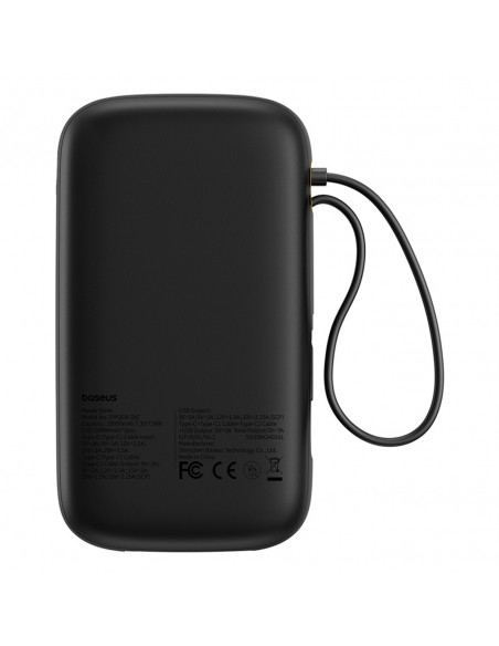 
„QPow 2“ 20000mAh 30W išorinė baterija su 2 integruotais USB-C laidais – juoda
