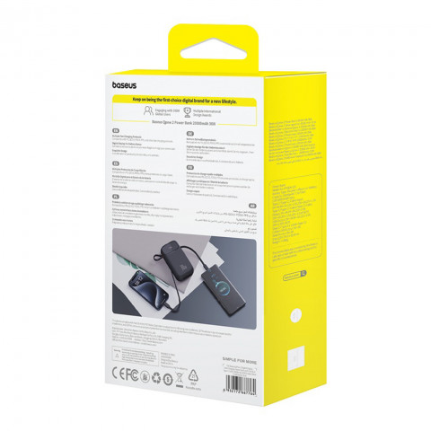 
„QPow 2“ 20000mAh 30W išorinė baterija su 2 integruotais USB-C laidais – juoda
