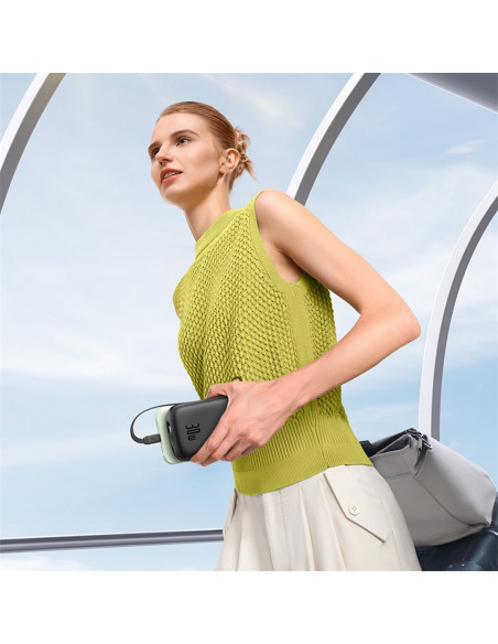 
„QPow 2“ 20000mAh 30W išorinė baterija su 2 integruotais USB-C laidais – juoda
