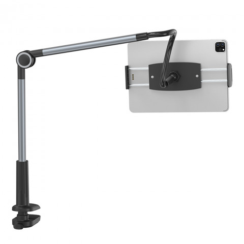 
Otaku telefono laikiklis, reguliuojamas besisukantis planšetinis kompiuteris, tvirtinamas prie stalo - pilkas
