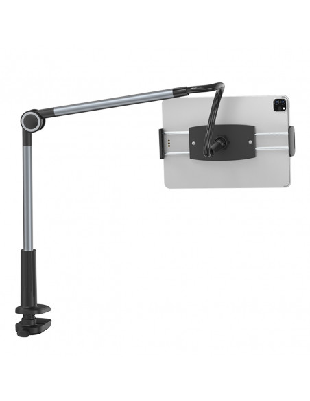 
Otaku telefono laikiklis, reguliuojamas besisukantis planšetinis kompiuteris, tvirtinamas prie stalo - pilkas
