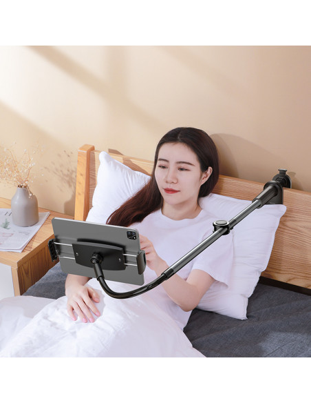 
Otaku telefono laikiklis, reguliuojamas besisukantis planšetinis kompiuteris, tvirtinamas prie stalo - pilkas
