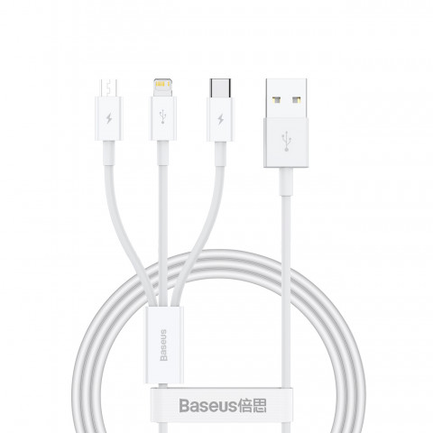 
3in1 laidas „Superior Series USB-A“ – „USB-C“ / „iPhone Lightning“ / „micro USB 3.5A“ 0,5 m – baltas
