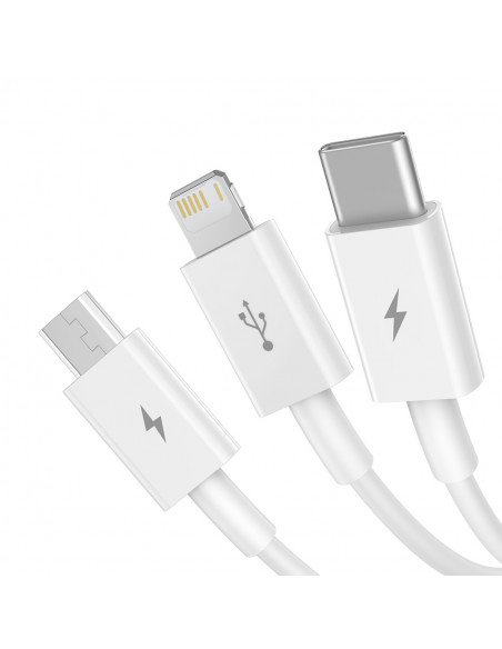 
3in1 laidas „Superior Series USB-A“ – „USB-C“ / „iPhone Lightning“ / „micro USB 3.5A“ 0,5 m – baltas
