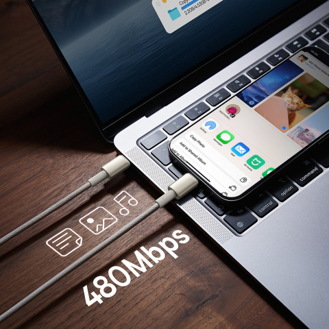 
Volframo aukso USB-C 100W 2m kabelis – auksinis
