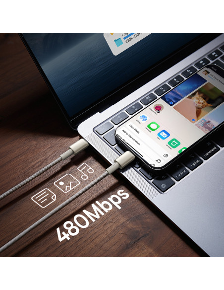
Volframo aukso USB-C 100W 2m kabelis – auksinis
