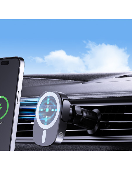 
Automobilinis telefono laikiklis su indukciniu įkrovikliu, skirtas prietaisų skydelio grotelėms, 15 W - juodas
