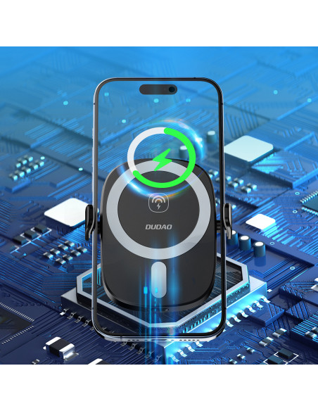 
Automobilinis telefono laikiklis su indukciniu įkrovikliu, skirtas prietaisų skydelio grotelėms, 15 W - juodas
