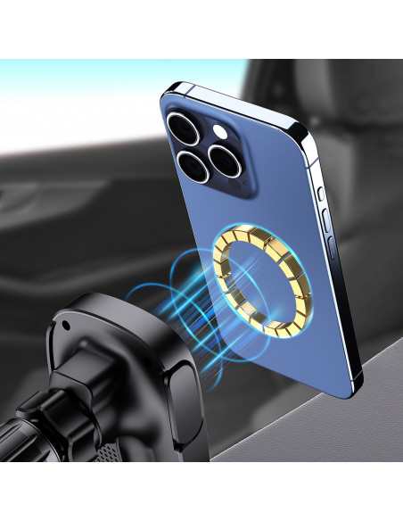 
Automobilinis telefono laikiklis su indukciniu įkrovikliu, skirtas prietaisų skydelio grotelėms, 15 W - juodas
