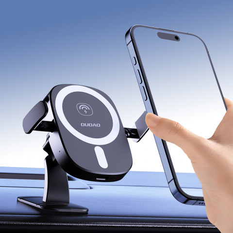 
Automobilinis telefono laikiklis su indukciniu įkrovikliu, skirtas prietaisų skydelio grotelėms, 15 W - juodas
