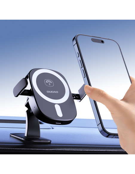 
Automobilinis telefono laikiklis su indukciniu įkrovikliu, skirtas prietaisų skydelio grotelėms, 15 W - juodas
