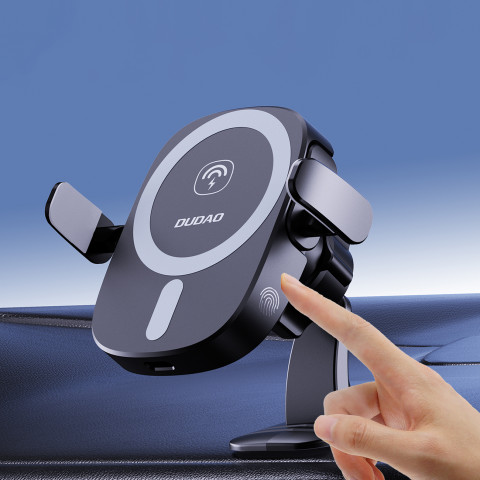 
Automobilinis telefono laikiklis su indukciniu įkrovikliu, skirtas prietaisų skydelio grotelėms, 15 W - juodas
