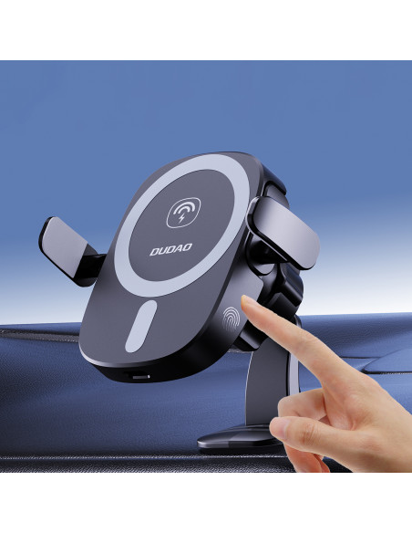 
Automobilinis telefono laikiklis su indukciniu įkrovikliu, skirtas prietaisų skydelio grotelėms, 15 W - juodas
