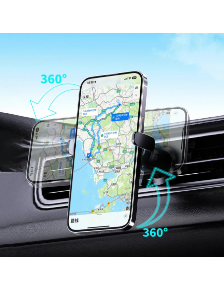 
Automobilinis telefono laikiklis su indukciniu įkrovikliu, skirtas prietaisų skydelio grotelėms, 15 W - juodas
