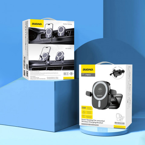 
Automobilinis telefono laikiklis su indukciniu įkrovikliu, skirtas prietaisų skydelio grotelėms, 15 W - juodas
